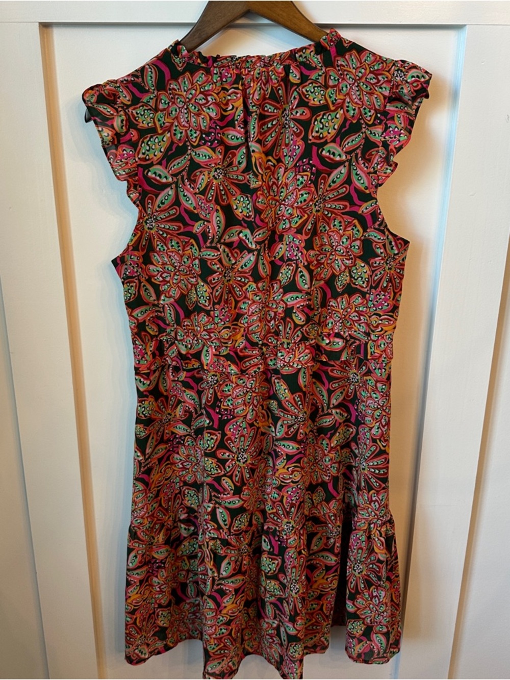 J. Crew Green Paisley V-Neck Blouse with Pink & Orange Accents - Picture 5 of 5